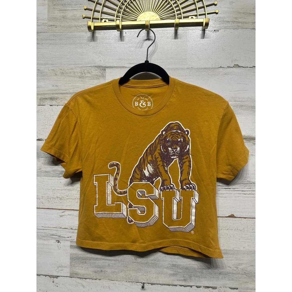 B&B Dry Goods Cropped T-Shirt Women XS Gold LSU Tigers Graphic EUC